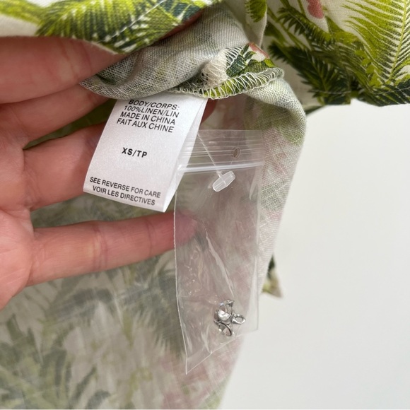 CAMI NYC Belkis Top in Tropics Print 100% Linen Green Pink Diamond Buttons XS - Picture 11 of 11